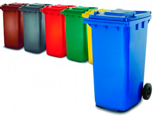 Contenedor de reciclaje de plástico de 2 ruedas con 240 litros de capacidad Contenedor de reciclaje de plástico de 2 ruedas con 120 litros de capacidad
