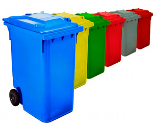 Contenedor de reciclaje de plástico de 2 ruedas con 360 litros de capacidad Contenedor de reciclaje de plástico de 2 ruedas con 120 litros de capacidad