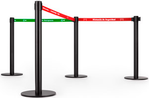 Poste separador para delimitar filas guardando la distancia de seguridad y evitar contagios en tiendas y comercios