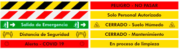 Cintas separadoras con mensajes de emergencia