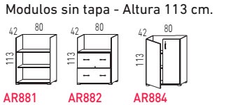 Módulos de armario sin tapa de 113 cm. de altura