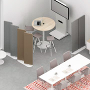 Divisoria de diseño vanguardista 360º para separar ambientes de reunión videoconferencia y espera