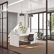 Mesa de despacho de diseño Ofimat Plus con silla Actiu