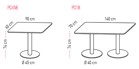 Mesa Tabula con apoyo en cruz Tar 20 de 75 cm de altura