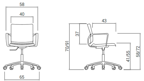 Medidas de la silla Atenea de Dile Office confidente