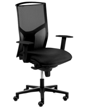 Silla de oficina con ruedas, brazos, respaldo ergonómico de malla transpirable negra y asiento tapizado en negro Atika