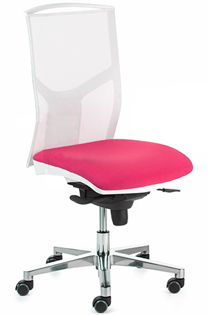 Silla de oficina con respaldo blanco de malla ergonómica transpirable Atika y asiento tapizado en rosa fucsia