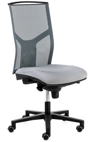 Silla de oficina con respaldo de malla ergonómica transpirable negra y asiento tapizado en gris Atika