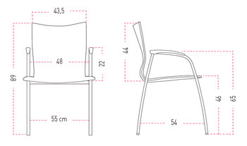Medidas de la silla Confident de Actiu con estructura de 4 patas de acero