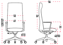 Medidas de la silla Cron de Actiu con cabecero y respaldo alto