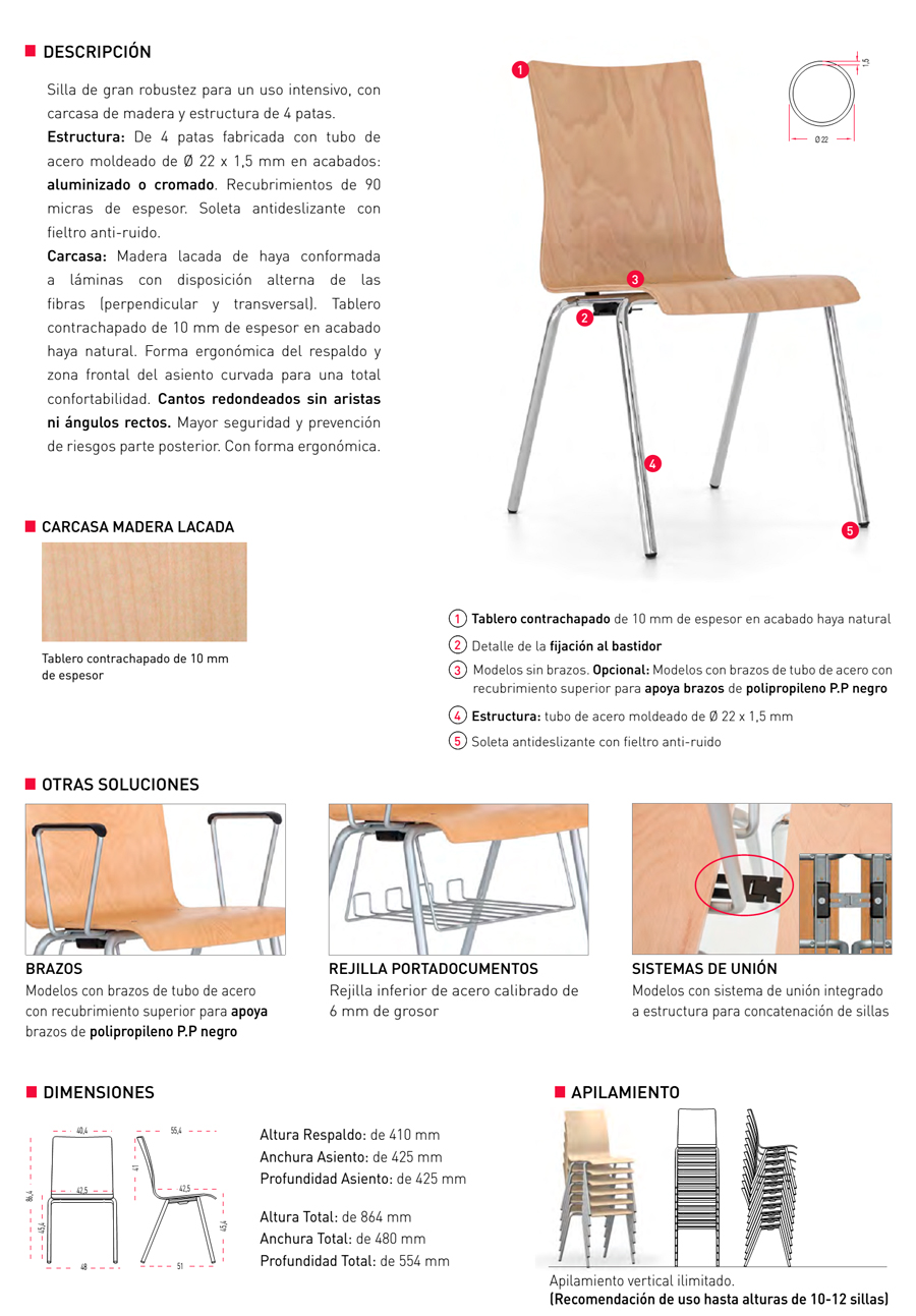 Características y accesorios de la silla Cuik de 4 patas de Actiu