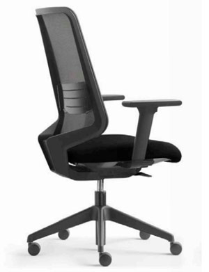 Silla de oficina con ruedas, brazos, respaldo ergonómico de malla transpirable negra y asiento tapizado en negro Dot.Home de Forma 5