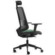 Silla negra con respaldo ergonómico y asiento verde