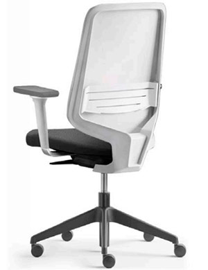Silla de oficina con ruedas, brazos, respaldo ergonómico de malla transpirable blanca y asiento tapizado en negro Dot.Home de Forma 5