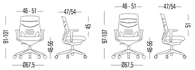 Medidas de la silla eFit de Actiu con asiento de polipropileno ergonómico