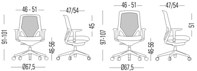 Medidas de la silla eFit de Actiu con asiento tapizado ergonómico