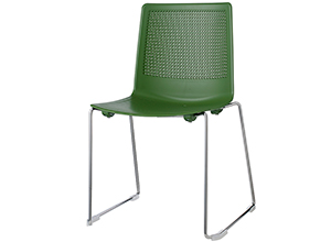 Silla Feel con base de acero tipo patín cerrada y carcasa verde