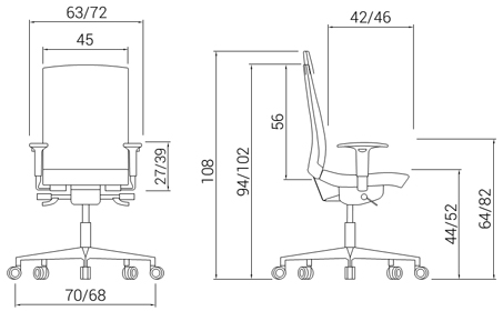 Medidas de la silla Flexa de Dile Office con respaldo alto