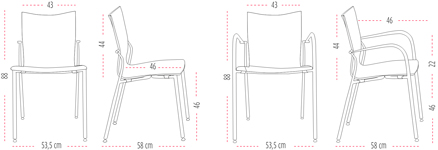 Medidas de la silla Ikara confidente con cuatro patas de Actiu