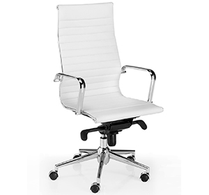 Sillón de dirección con respaldo alto con cuerpo de acero y tapizado símil piel blanco Leader