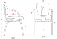 Medidas de la silla Mega confidente con 4 patas de Actiu