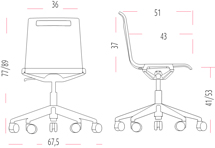 Medidas de la silla Mit confidente con cuatro patas de Actiu