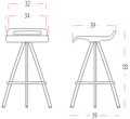 Medidas de la silla Mit confidente con cuatro patas de Actiu