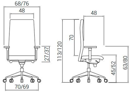 Medidas de la silla Neo de Dile Office con respaldo alto