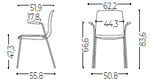 Medidas de la silla confidente de diseño para oficina Noom 50 Actiu con 4 patas metálicas con brazos abiertos
