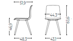 Medidas de la silla confidente de diseño para oficina Noom 50 Actiu con 4 patas de madera