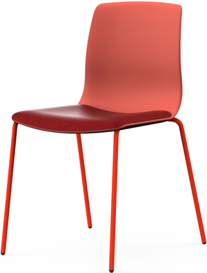 Silla de diseño con patas de base confidente metálica, asiento tapizado y respaldo de polipropileno en rojo Noom 50 de Actiu