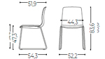 Medidas de la silla confidente de diseño para oficina Noom 50 Actiu con patín sin brazos