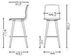 Medidas de la silla confidente de diseño para oficina Noom 50 Actiu con 4 patas de madera