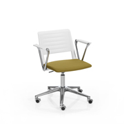 Silla Reload de Dile Office con base de ruedas cromada, brazos y asiento tapizado en verde