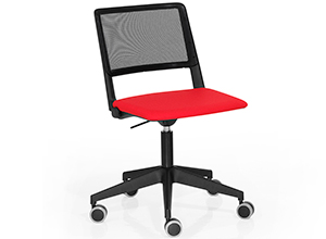 Silla de oficina con cuerpo de acero negro, respaldo de malla y asiento acolchado tapizado en rojo Reload Malla