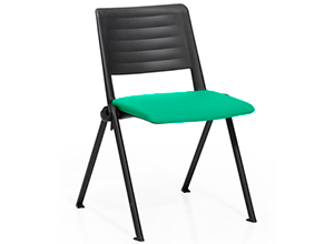 Silla de oficina con cuerpo de acero negro, respaldo de polipropileno y asiento acolchado tapizado en azul verde turquesa Reload Plástica