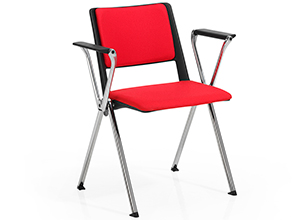 Silla de oficina con cuerpo y brazos de acero cromado, asiento y respaldo acolchados y tapizados en rojo Reload Tapizada