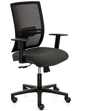 Silla de oficina con ruedas y respaldo de malla con asiento tapizado en color negro Signo de Dile Office
