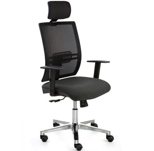 Silla de oficina con ruedas y respaldo de malla con asiento tapizado en color negro Signo de Dile Office