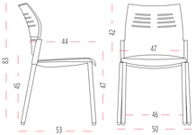 Medidas de la silla Spacio confidente con cuatro patas de Actiu