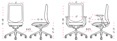 Medidas de la silla TNK de Actiu con asiento de tejido técnico ergonómico