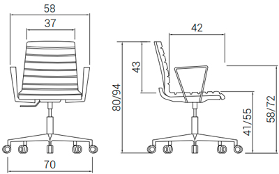 Medidas de la silla Top de Dile Office con giro autoretorno