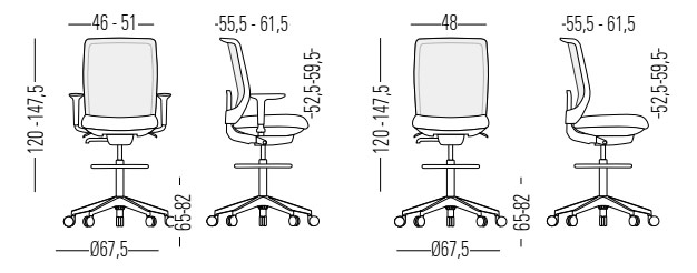 Medidas de la banqueta Trim de Actiu con asiento de tejido técnico ergonómico