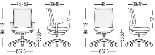 Medidas de la silla Trim de Actiu con asiento de tejido técnico ergonómico