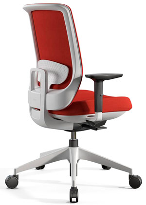 Silla de oficina con asiento tapizado y respaldo tapizados en rojo Trim Actiu