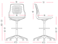 Medidas de la silla Uka confidente con cuatro patas de Actiu