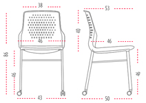 Medidas de la silla Uka confidente con cuatro patas de Actiu