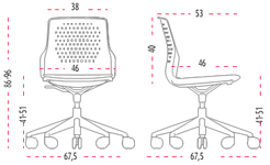 Medidas de la silla Uka confidente con cuatro patas de Actiu