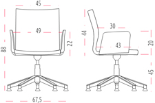 Medidas de la silla Uma confidente con cuatro patas de Actiu