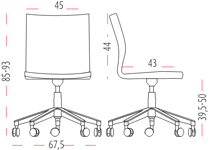 Medidas de la silla Uma confidente con cuatro patas de Actiu